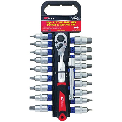 20 Piece 1/2” DR CR-V Star, Hex Bit Socket & Ratchet Set - PKTool | Universal Auto Spares