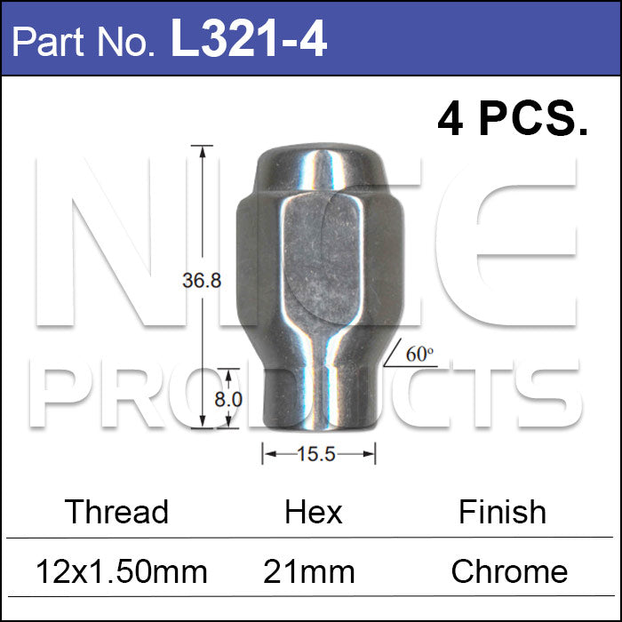 Chrome Nuts pk4 L321-4 - Nice Products | Universal Auto Spares