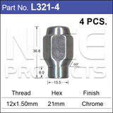 Chrome Nuts pk4 L321-4 - Nice Products | Universal Auto Spares