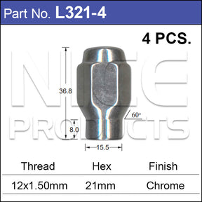 Chrome Nuts pk4 L321-4 - Nice Products | Universal Auto Spares