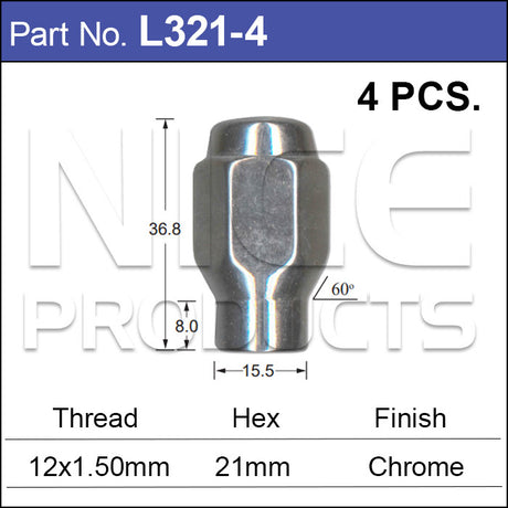 Chrome Nuts pk4 L321-4 - Nice Products | Universal Auto Spares