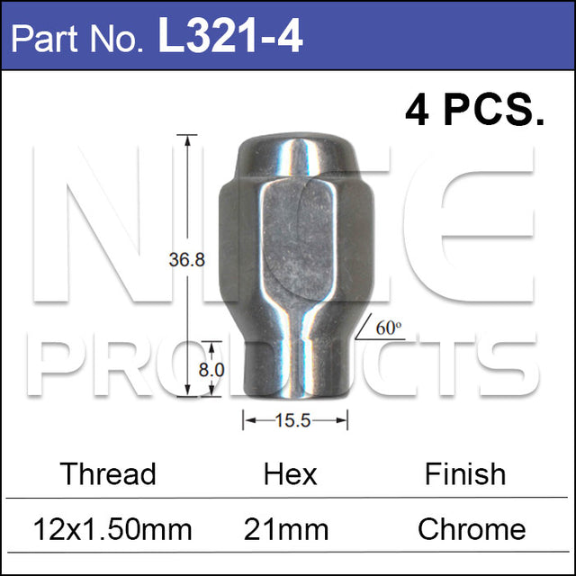 Chrome Nuts pk4 L321-4 - Nice Products | Universal Auto Spares