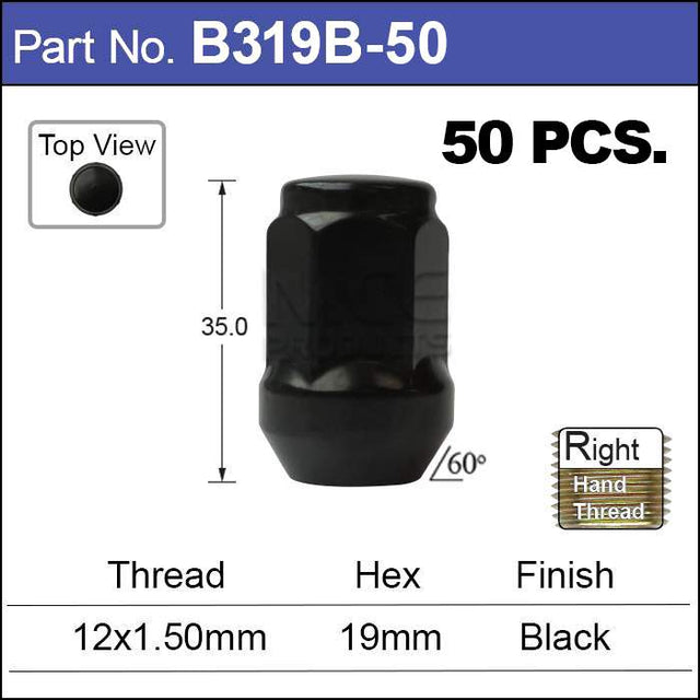 Black Nuts pk50 B319B-50 - Nice Products | Universal Auto Spares