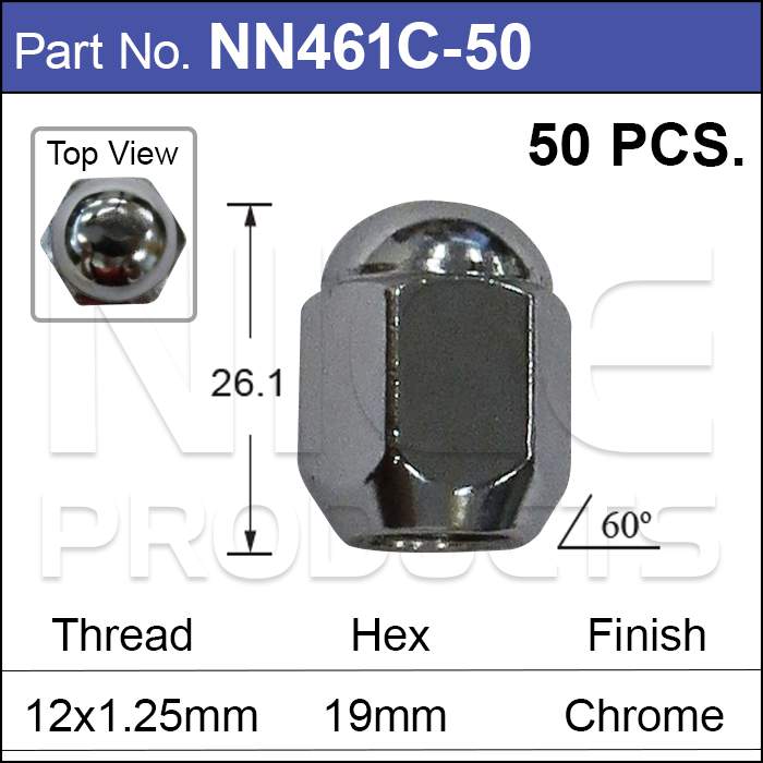 Wheel Nut Pk 50 NN461C-50 - Nice Products | Universal Auto Spares