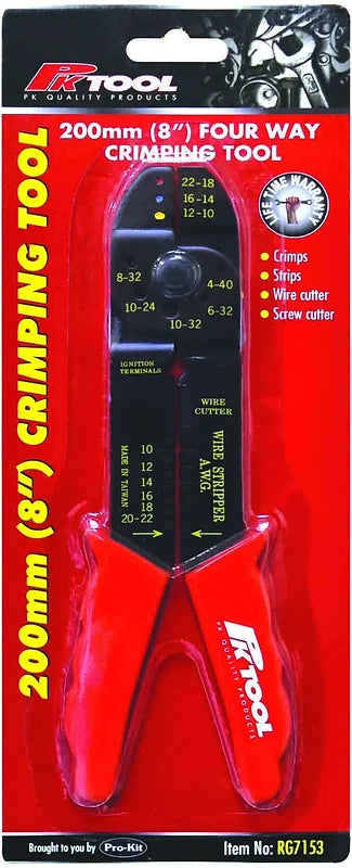 200mm (8”) 4-Way Crimping Tool Crimper, Stripper, Wire & Screw Cutter - PKTool | Universal Auto Spares