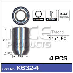 Chrome Nuts pk 4 K632-4 - Nice Products | Universal Auto Spares