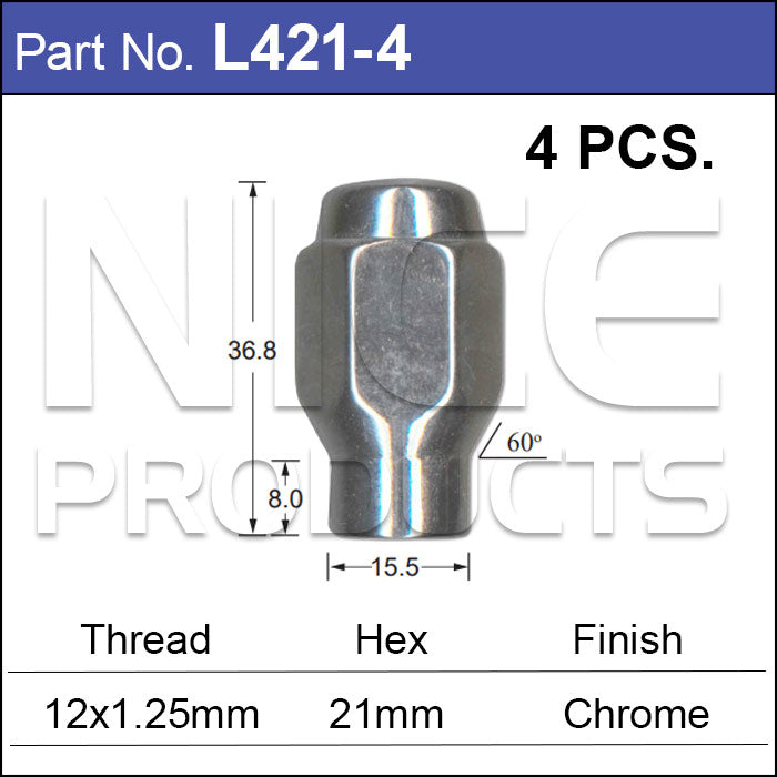 Chrome Nuts pk4 L421-4 - Nice Products | Universal Auto Spares