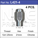 Chrome Nuts pk4 L421-4 - Nice Products | Universal Auto Spares