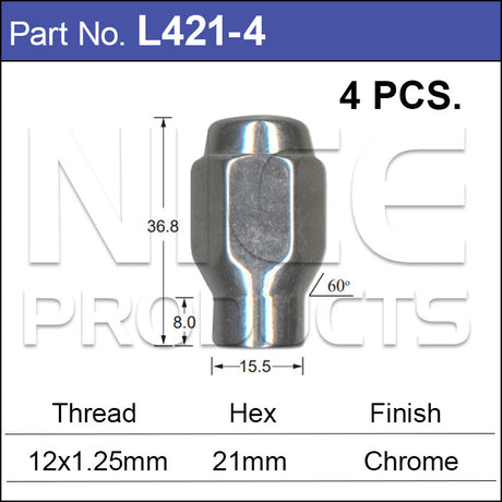 Chrome Nuts pk4 L421-4 - Nice Products | Universal Auto Spares