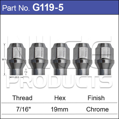 Chrome Nuts pk5 G119-5 - Nice Products | Universal Auto Spares