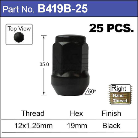 Black Nuts pk25 B419B-25 - Nice Products | Universal Auto Spares