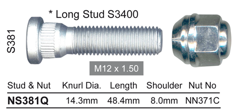 Stud & Nut NS381Q - Nice Products | Universal Auto Spares