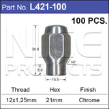 Chrome Nuts pk 100 L421-100 - Nice Products | Universal Auto Spares