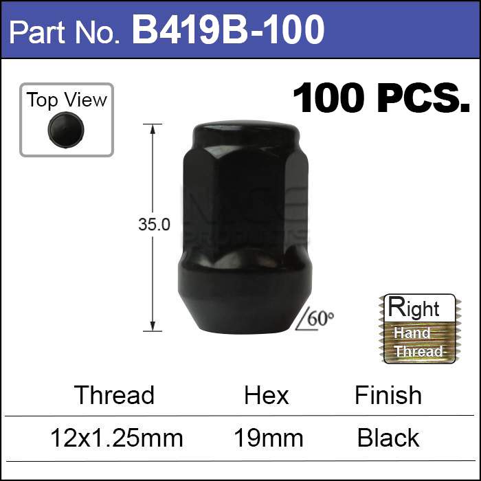 Black Nuts pk100 B419B-100 - Nice Products | Universal Auto Spares
