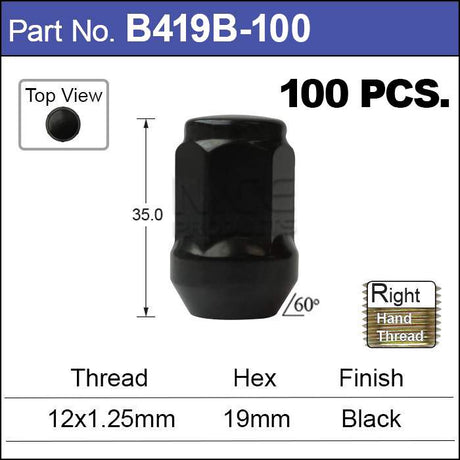 Black Nuts pk100 B419B-100 - Nice Products | Universal Auto Spares