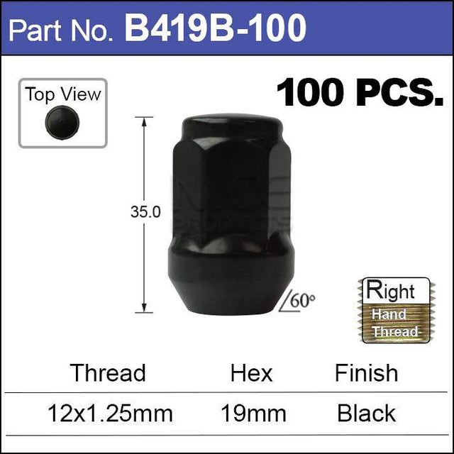 Black Nuts pk100 B419B-100 - Nice Products | Universal Auto Spares