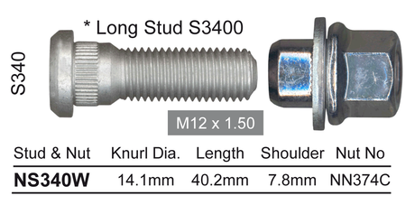 Stud & Nut NS340W - Nice Products | Universal Auto Spares