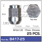 Chrome Nuts Pk25 B417-25 - Nice Products | Universal Auto Spares