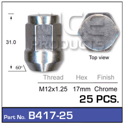 Chrome Nuts Pk25 B417-25 - Nice Products | Universal Auto Spares