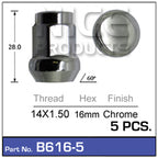 Chrome Nuts Pkt 5 B616-5 - Nice Products | Universal Auto Spares