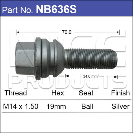 WHEEL BOLT NB636S - Nice Products | Universal Auto Spares