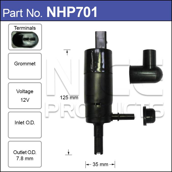Headlight Washer Pump NHP701 - Nice Products | Universal Auto Spares
