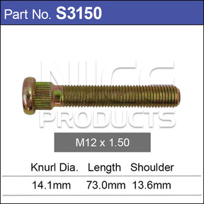 Long wheel stud S3150 - Nice Products | Universal Auto Spares