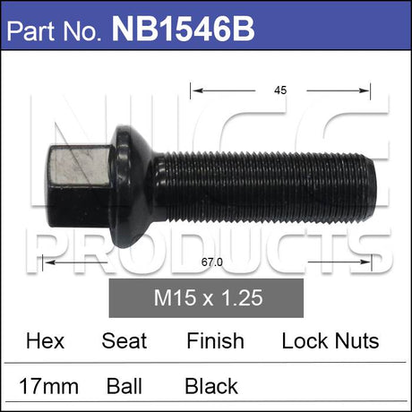Wheel Bolt Black NB1546B - Nice Products | Universal Auto Spares