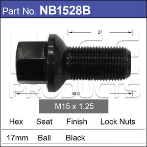 Wheel Bolt Black NB1528B - Nice Products | Universal Auto Spares