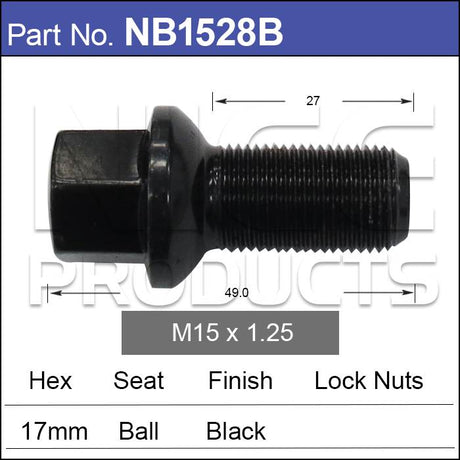 Wheel Bolt Black NB1528B - Nice Products | Universal Auto Spares