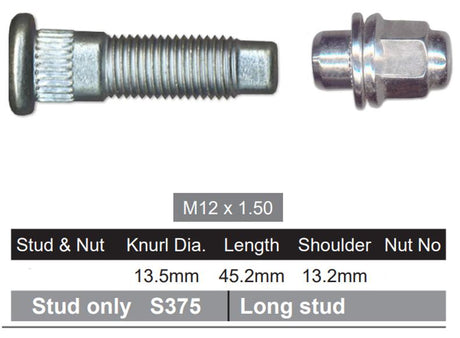 Wheel Stud & Nut NS375J - Nice Products | Universal Auto Spares