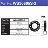 Wheel Spacers + Studs PAIR WS30605S-2 - Nice Products | Universal Auto Spares
