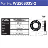 Wheel Spacers + Studs PAIR WS20603S-2 - Nice Products | Universal Auto Spares