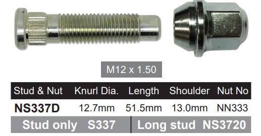 Wheel Stud & Nut NS337D - Nice Products | Universal Auto Spares