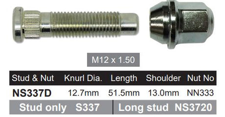 Wheel Stud & Nut NS337D - Nice Products | Universal Auto Spares
