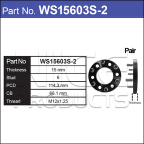 Wheel Spacers + Studs PAIR WS15603S-2 - Nice Products | Universal Auto Spares