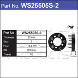 Wheel Spacers + Studs PAIR WS25505S-2 - Nice Products | Universal Auto Spares