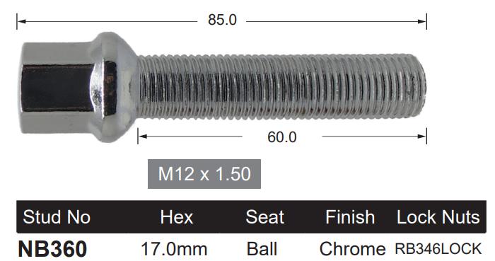 Ball Seat Bolt 60mm Thread NB360 - Nice Products | Universal Auto Spares