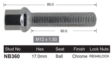 Ball Seat Bolt 60mm Thread NB360 - Nice Products | Universal Auto Spares