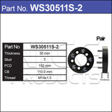 Wheel Spacers + Studs PAIR WS30511S-2 - Nice Products | Universal Auto Spares