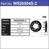 Wheel Spacers + Studs PAIR WS20504S-2 - Nice Products | Universal Auto Spares