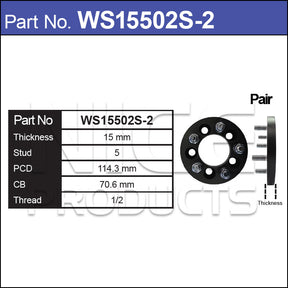 Wheel Spacer Plus Studs (PAIR) WS15502S-2 - Nice Products | Universal Auto Spares