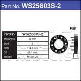 Wheel Spacers + Studs PAIR WS25603S-2 - Nice Products | Universal Auto Spares