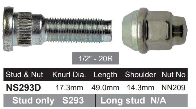 Wheel Stud & Nut NS293D - Nice Products | Universal Auto Spares