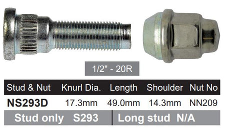 Wheel Stud & Nut NS293D - Nice Products | Universal Auto Spares