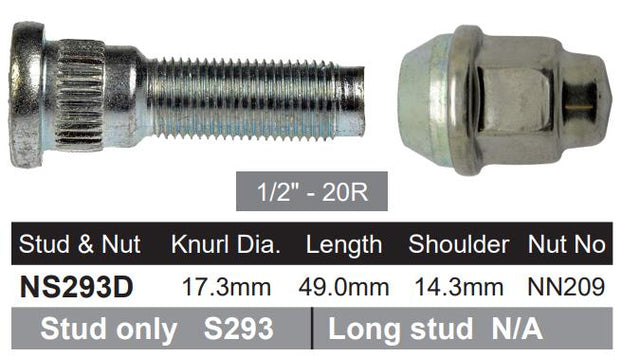 Wheel Stud & Nut NS293D - Nice Products | Universal Auto Spares