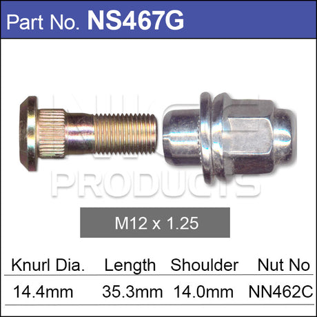 Wheel Stud & Nut NS467G - Nice Products | Universal Auto Spares