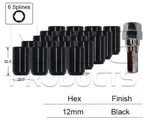 Black Allen key Nuts pk20 J132B-20 - Nice Products | Universal Auto Spares