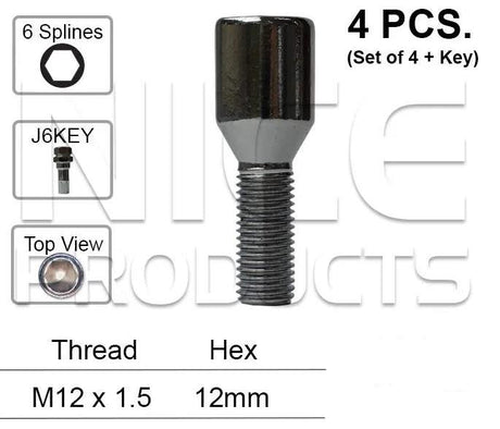 Wheel Bolts pk4 + Key JR658B-4 - Nice Products | Universal Auto Spares