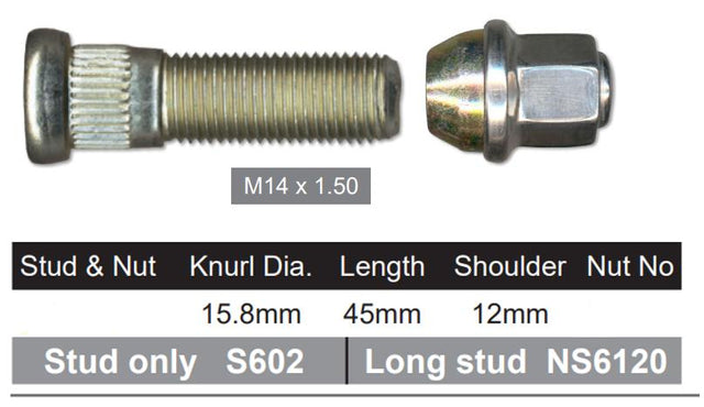 Wheel Stud & Nut NS602T - Nice Products | Universal Auto Spares